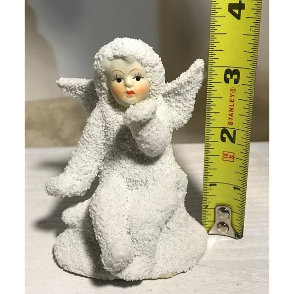 Ceramic Angel Figurine Blowing Kiss Textured Finish & Hand Painted Face 3.5” - Picture 4 of 4